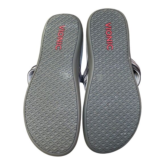 Vionic Sz 9 Orthotic Pewter Leather Tide Aloe Post Sandal  Upper Thong flip flop - Picture 6 of 10